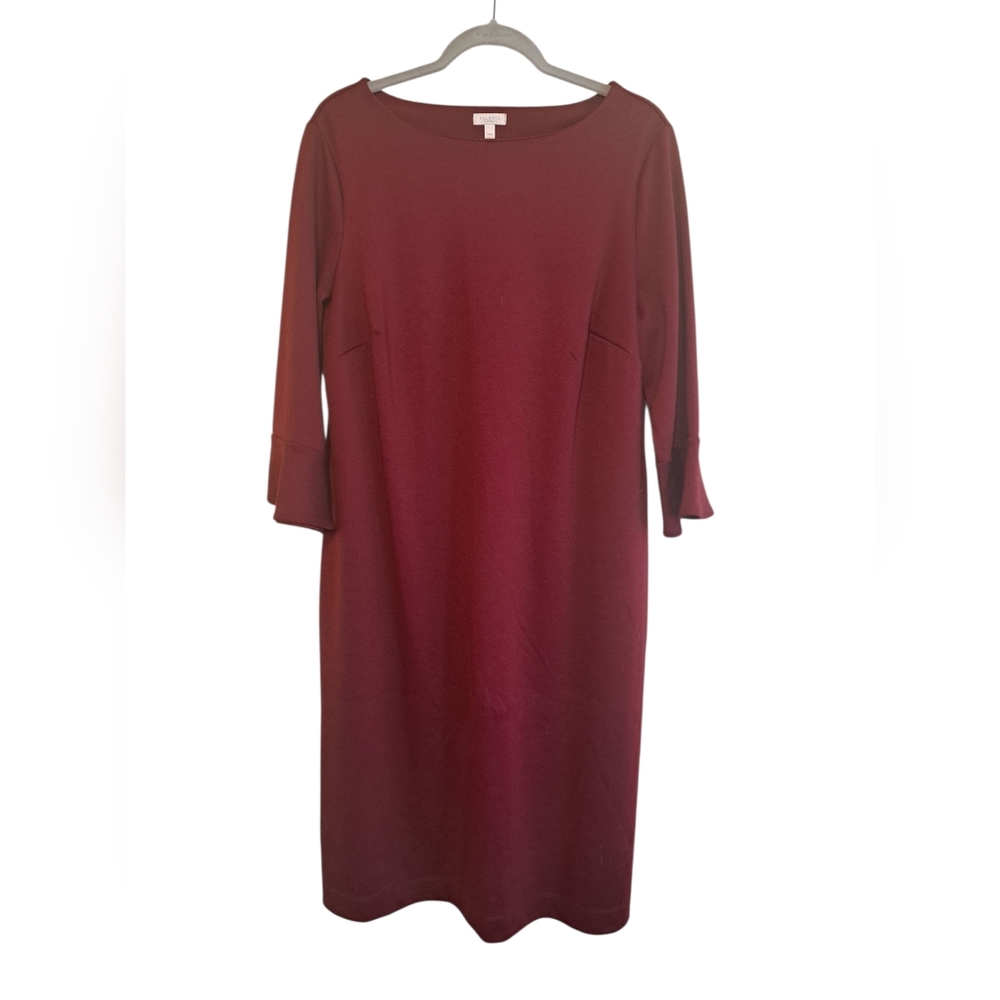 Talbots Red Sheath Dress 3/4 Sleeve Crew Neck